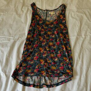S Floral Multicolored Anthro Silence + Noise Zip-Back Tank